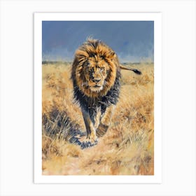 Barbary Lion Hunting Acrylic Painting 1 Art Print