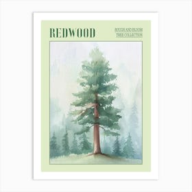 Redwood Tree Atmospheric Watercolour Painting 4 Poster Art Print