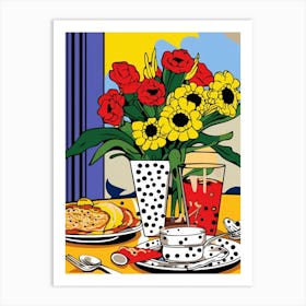 Pop Art Cartoon Flowers & Tables Art Print