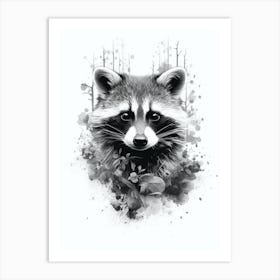 Raccoon Black And White Illustration 4 Art Print