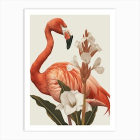 American Flamingo And Canna Lily Minimalist Illustration 3 Art Print