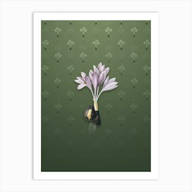 Vintage Autumn Crocus Botanical on Lunar Green Pattern n.2403 Art Print