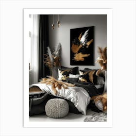 Gold And Black Bedroom Art Print