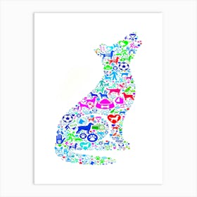 Wolf Dog And Canine Pet Colorful Icon Pattern Art Print