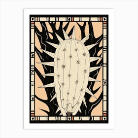 B&W Cactus Illustration Crown Of Thorns 1 Art Print