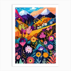 Colorful Landscape With Mountain and Flowers 6 Art Print