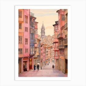 Bilbao Spain 2 Vintage Pink Travel Illustration Art Print