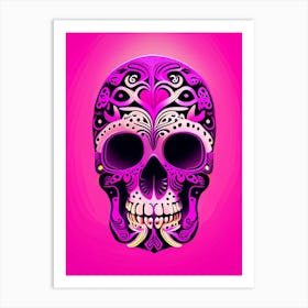 Skull With Psychedelic Patterns 1 Pink Mexican Art Print