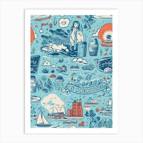 San Diego, California, Inspired Travel Pattern 3 Art Print