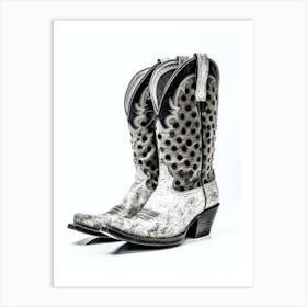 Black And White Cowgirl Boots Illustration 1 Art Print