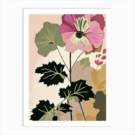 Hollyhock Wildflower Modern Muted Colours 2 Art Print