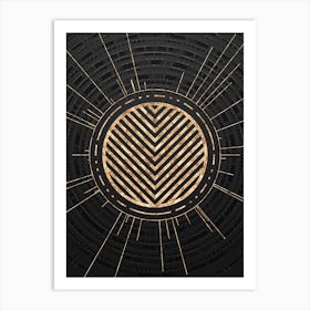 Geometric Glyph Symbol in Gold with Radial Array Lines on Dark Gray n.0236 Art Print