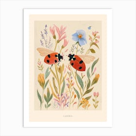 Folksy Floral Animal Drawing Ladybug Poster Art Print