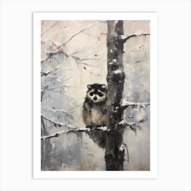 Vintage Winter Animal Painting Raccoon 1 Art Print