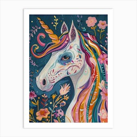 Colourful Unicorn Folky Floral Fauvism Inspired 4 Art Print