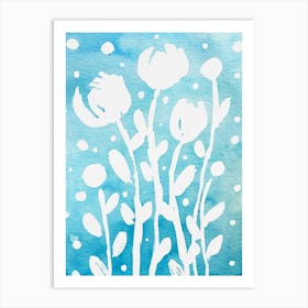 Abstract Flowers Blue Art Print