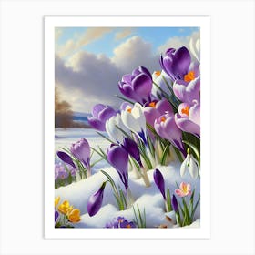 Crocuses In The Snow Vintage Floral Art Print