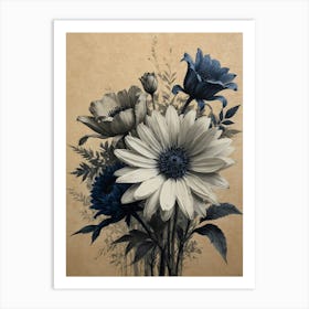 Blue And White Flowers hamptons Art Print