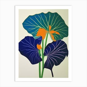 Nasturtium Leaf Colourful Abstract Linocut Art Print