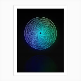 Neon Blue and Green Abstract Geometric Glyph on Black n.0312 Art Print