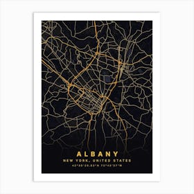 Albany New York NYC Black And Gold Map Art Print