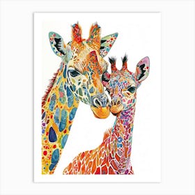 Giraffe & Calf Colourful Pattern 4 Art Print