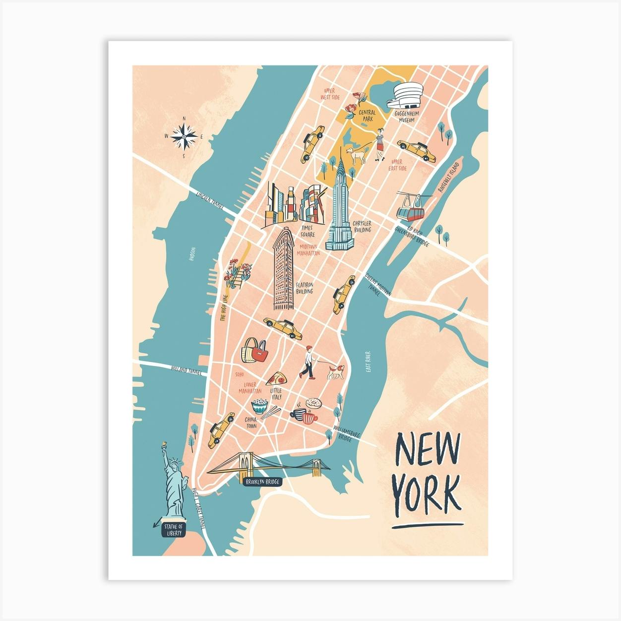 Manhattan Illustrated Map NYC Wall Art Reprint
