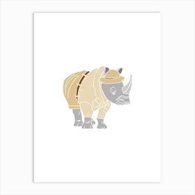 Rhinoceros In Safari Ranger Uniform, Fun Safari Animal Print, Portrait Art Print