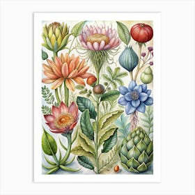 Surreal Botanical Watercolor In A Dreamlike Garden Large Scale Botanical Painting Art Print