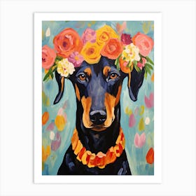 Doberman Pinscher Portrait With A Flower Crown, Matisse Painting Style 3 Art Print