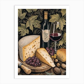 Cheese & Wine Rustic Illustration 4 Art Print