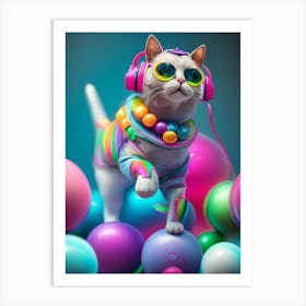 Cat With Headphones 7 Art Print