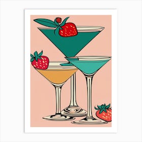 Three Martinis With Strawberries Art Print