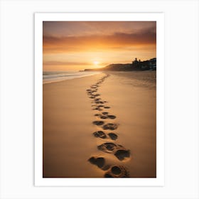 Footprints On The Beach At Sunset Art Print