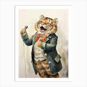 Tiger Illustration Performing Stand Up Comedy Watercolour 1 Art Print