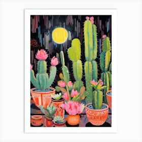 Cactus Painting Maximalist Still Life Moon Cactus 1 Art Print