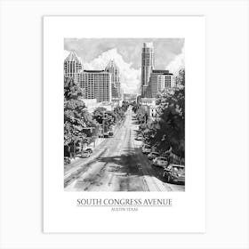 South Congress Avenue Austin Texas Black And White Drawing 3 Poster Art Print