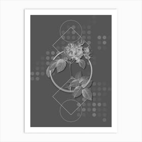 Vintage Pink Francfort Rose Botanical with Line Motif and Dot Pattern in Ghost Gray n.0418 Art Print