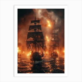 Pirate Ships On Fire Art Print