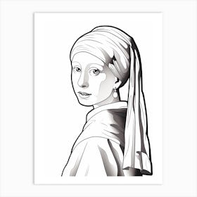 Line Art Inspired By The Girl With A Pearl Earring 2 Art Print