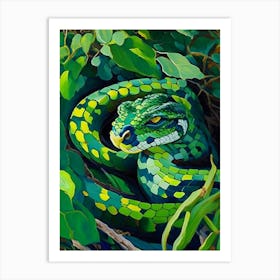 Green Bush Viper 1 Snake Painting Art Print