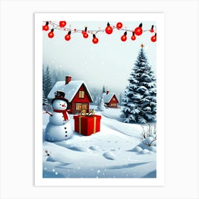 Snowman In The Snow 1 Art Print