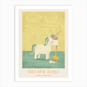 Pastel Unicorn Cleaning The Floor Poster Art Print