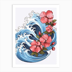 Great Wave With Petunia Flower Drawing In The Style Of Ukiyo E 2 Art Print