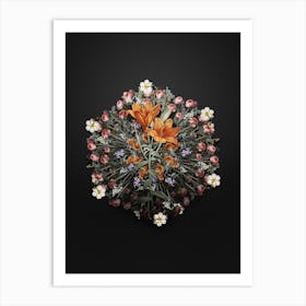 Vintage Orange Bulbous Lily Flower Wreath on Wrought Iron Black n.0581 Art Print