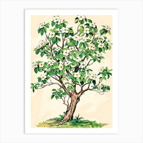 Dogwood Tree Storybook Illustration 3 Art Print