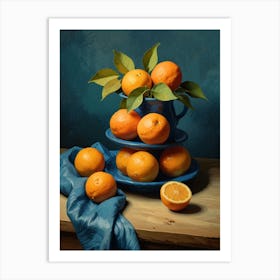 Oranges In A Blue Bowl Art Print