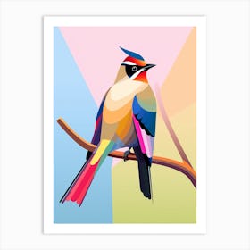 Colourful Geometric Bird Cedar Waxwing 1 Art Print