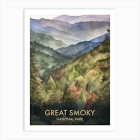 Great Smoky National Park Watercolour Vintage Travel Poster 4 Art Print
