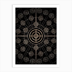 Geometric Glyph Radial Array in Glitter Gold on Black n.0164 Art Print
